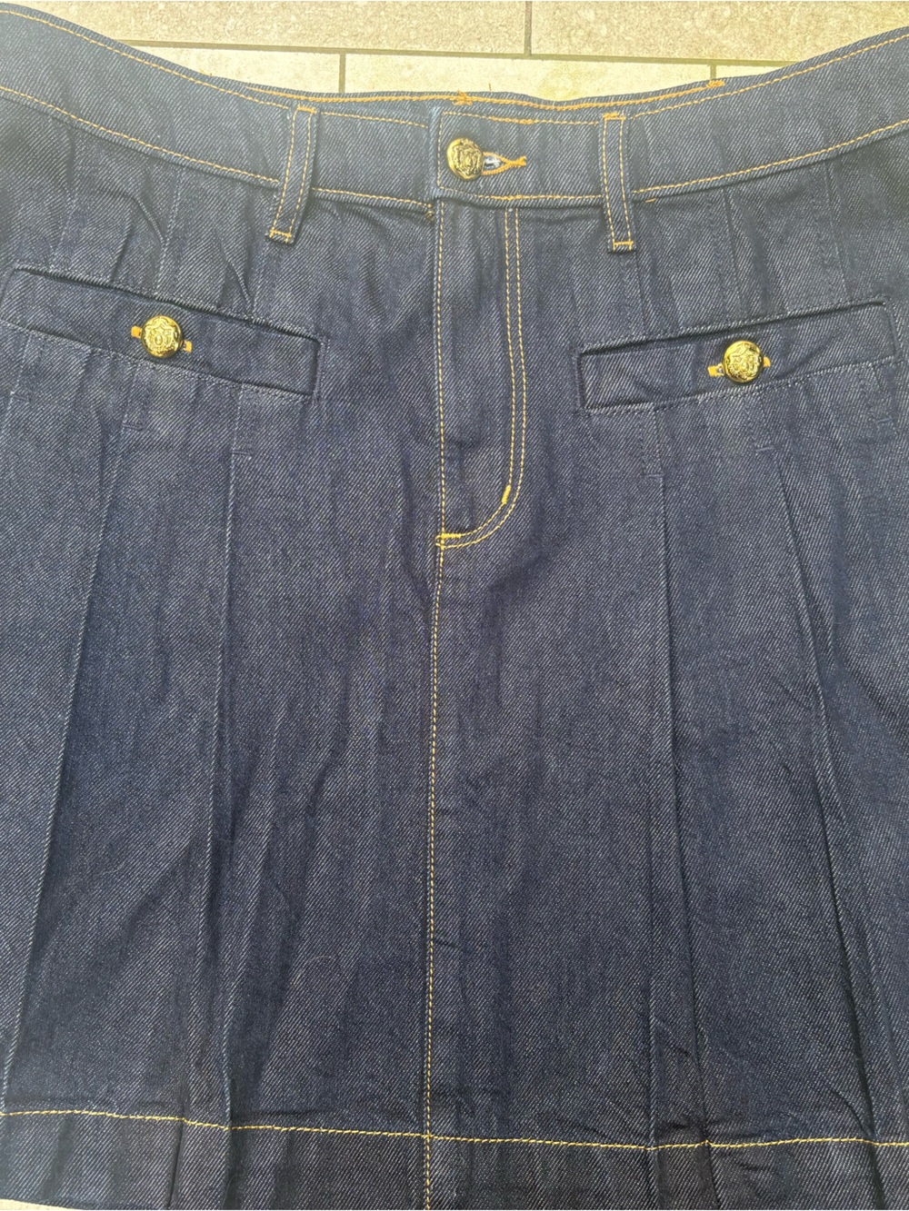 Loft Dark Blue Denim skirt with Gold Button Detail NWT